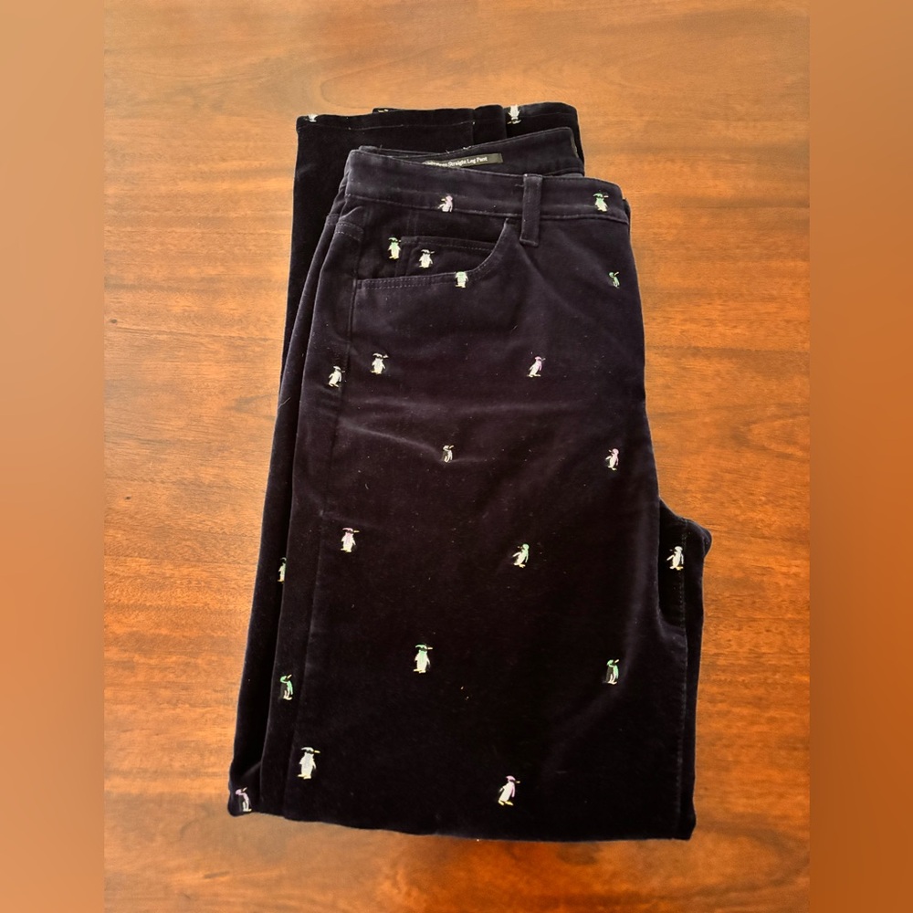 Talbots Dark Navy Embroidered Penguin Velvet Pants